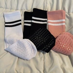 Source Unknown Striped Grip Socks - Black, White, Pink